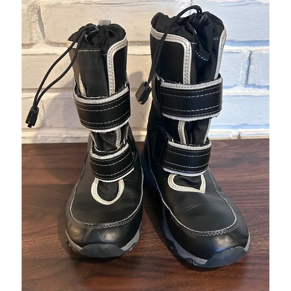 Lands End Snow Flurry Kids Winter Boots Black Silver Insulated Size 3 Youth Warm